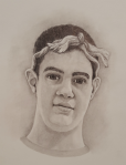 "Chapter 5 - Finding Yourself" Brayden Kolstad, Pencil on Paper, 2017. "My chapter was "Finding My Work" and I instantly knew what to do. When I started to grow and develop my own style of art was when I started to do Realistic Graphite Portraits. I enjoyed it so much that I did several of them and didn't want to stop, there was a point when I wanted to get into hyper-realism but realized that I needed to grow more before I could achieve that goal. The last time I did a graphite portrait was back in 2015 for my grandparents. It was a massive piece measuring at 18" x 24". When I started making portraits they were small and fit into a 8.5" x 11" piece of paper which is why I decided to go back to where I started and see how much I have grown to develop my own work." Brayden Kolstad